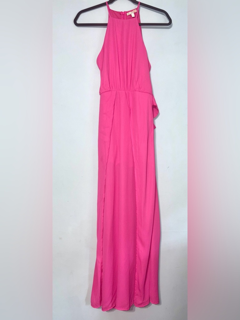 Gianni Bini Hot Pink Halter flowy Sheer Maxi Dress with short underneath and tie